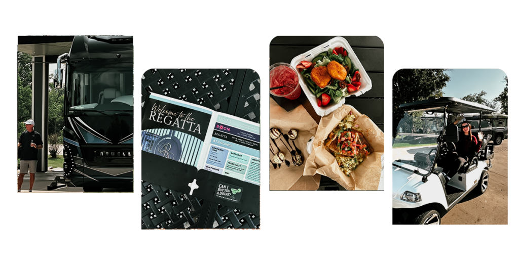 Check in at The Regatta on Grand luxury RV resort with food and margarita delivery.