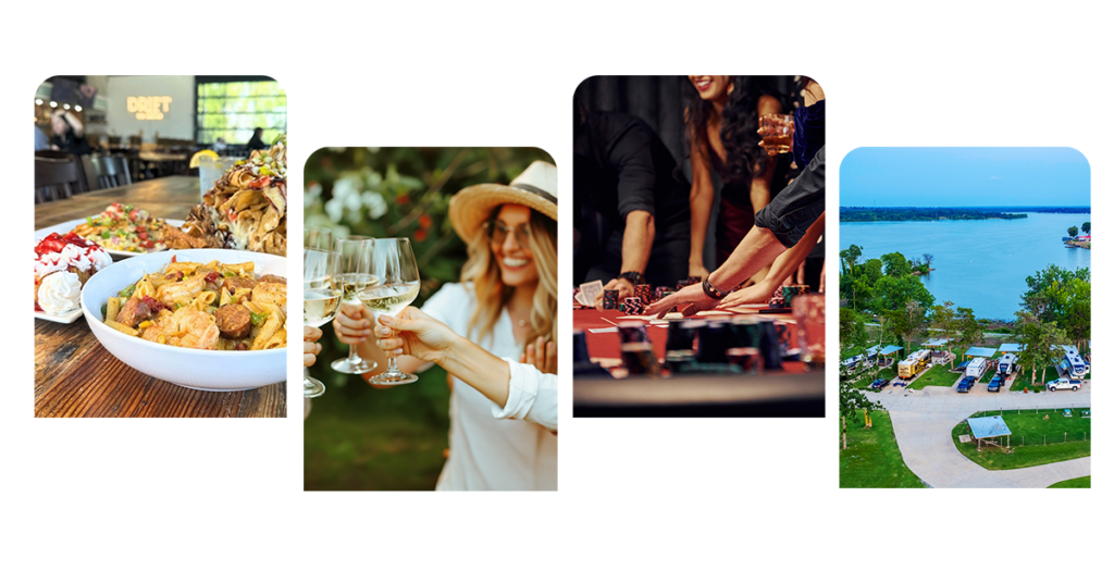 Chef-curated meals, wine dinner, casino night, and beautiful lake views from The Regatta on Grand Lakefront RV Resort.