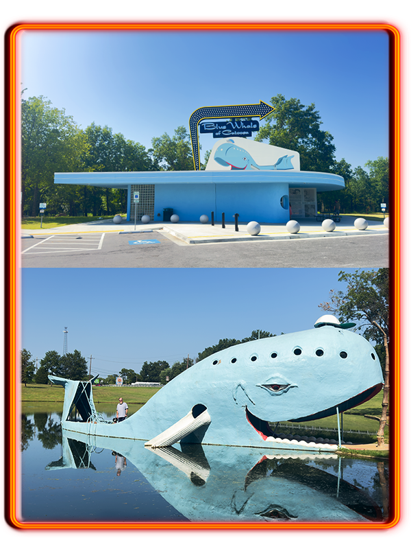 The Blue Whale of Catoosa on Route 66 in Oklahoma.