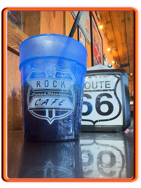 Souvenir cup at The Rock Cafe on Route 66 in Stroud, Oklahoma.