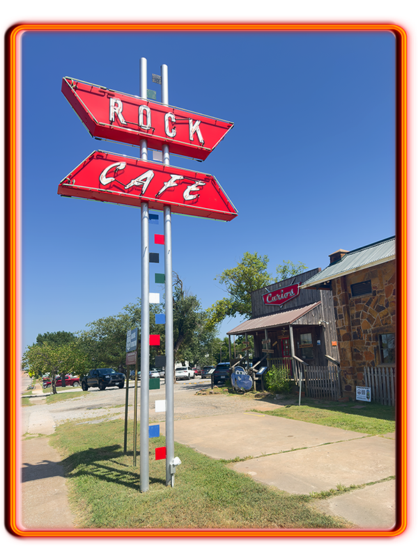 The Rock Cafe sign on Route 66 in Stroud, Oklahoma.