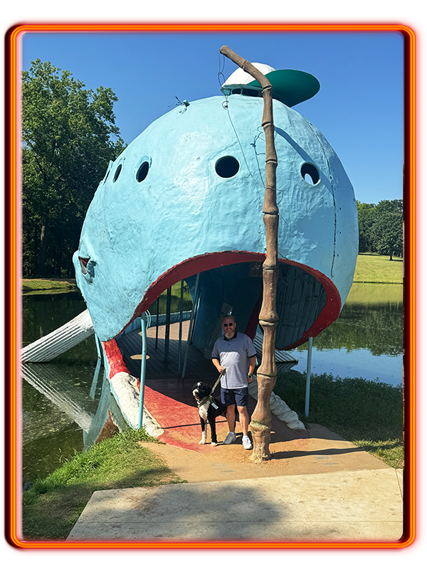 Patrick and Finley inside The Blue Whale of Catoosa on Route 66 in Oklahoma.