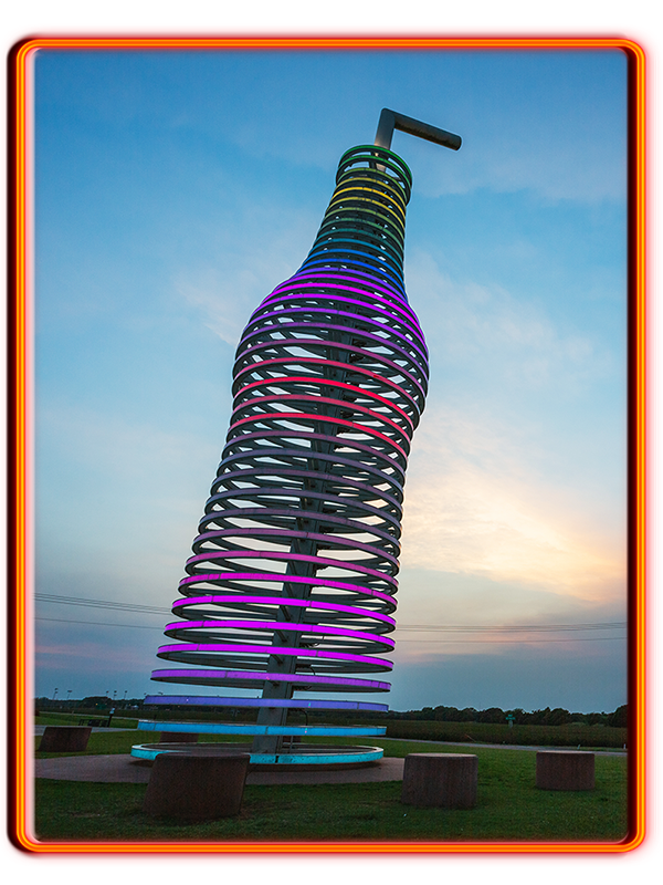Giant Soda Bottle at Pops 66 Soda Ranch on Route 66 in Arcadia, Oklahoma.